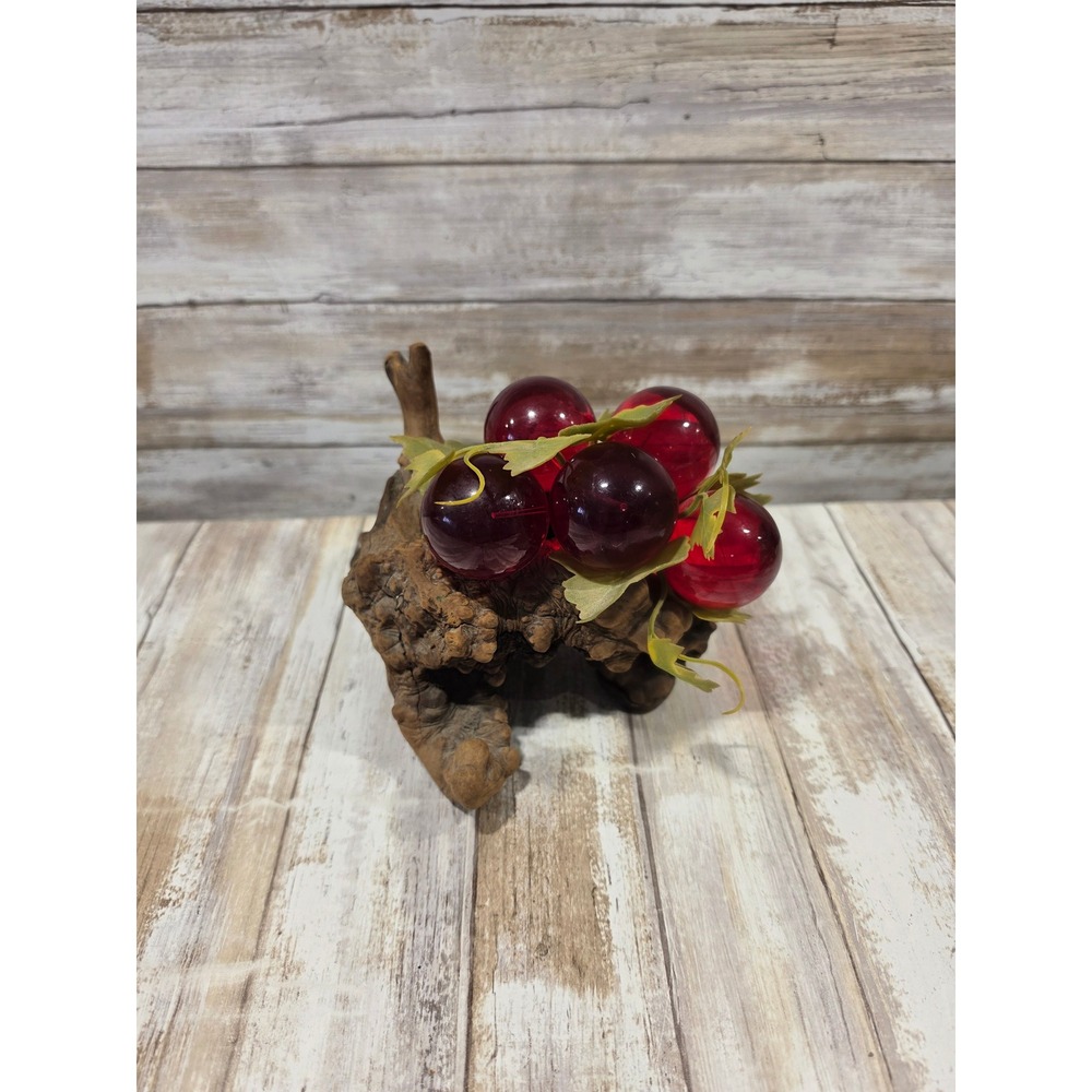 Vintage Mid‎ Century Lucite Grape Cluster on Natural Driftwood Burl Base Red - Picture 2 of 10